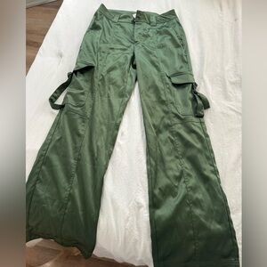 love, Fire Olive Green Wide-Leg Cargo Jumpsuit Pants